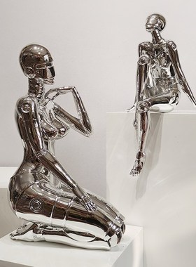 空山基女神摆件电镀银色现代抽象人物雕塑办公室客厅酒店软装饰品