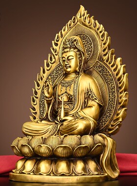 高端黄铜观世音菩萨家用坐莲观音佛像摆件家居客厅禅院书房供奉