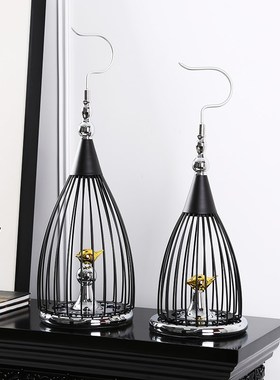 铁艺金属鸟c笼摆件简约客厅新中式玄关书房电视柜美式样板房装饰