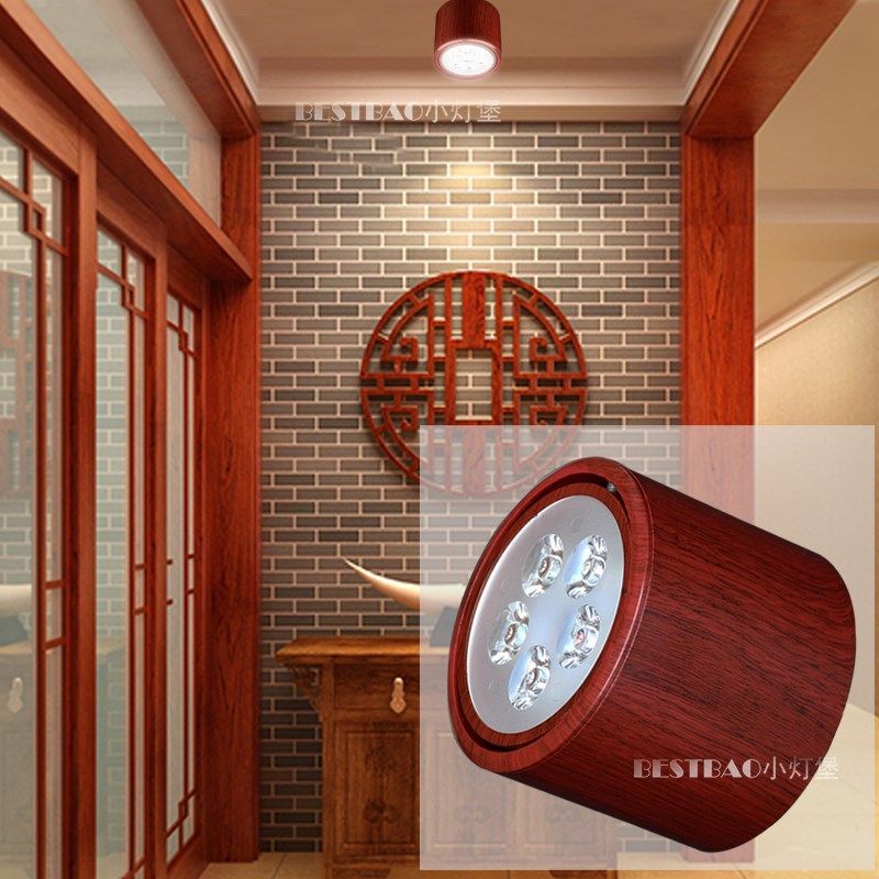 新中式明装可调角度led射灯免开孔桶灯背景墙小山丘木胡桃色顶灯,淘宝优惠券,粉丝福利购,淘宝优惠卷