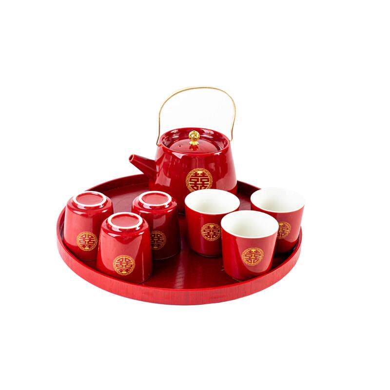 Retro Jingdezhen modified toast tea cup wedding tea set home four wedding bowls toast tea bowl toast tea kettle to send new