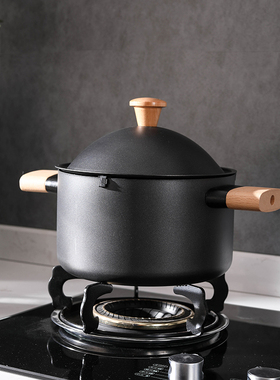 样板房厨房橱柜软装饰品摆件组合套装铸铁锅黑色锅具平底锅汤锅