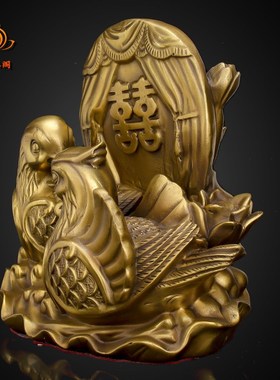 纯黄铜鸳鸯戏水摆件一对卧室美好祝福结婚礼品婚礼桌面客厅装饰品