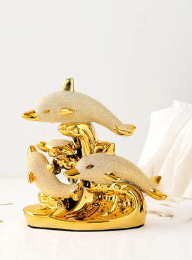 简约海豚摆件现代酒柜电视柜摆设家居陶瓷装饰品乔迁礼品桌面摆放