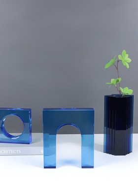 蓝色拱门几何透明摆件现代简约花器艺术品客厅卧室书房桌面装饰品