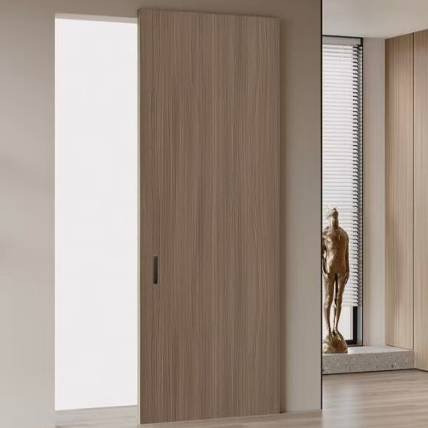 定制铝木幽灵门无轨移门隐框涂料门吊轨推拉门浴室门衣帽间卧室门 - 图2