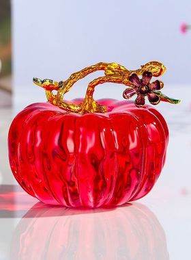 红黄绿水晶南瓜摆件家居客厅桌面柜台装饰品摄影拍照道具生日礼物