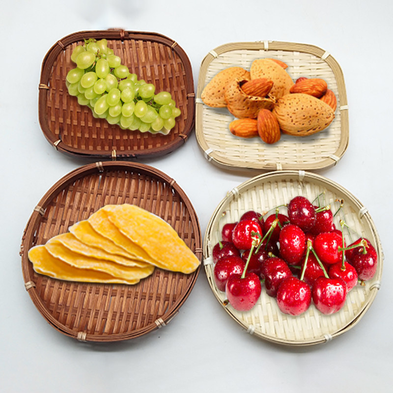 家用竹编制品篮竹编制品创意装饰家居零食水果点心盘圆形簸箕托盘,淘宝优惠券,粉丝福利购,淘宝优惠卷