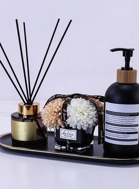 香薰托盘摆件样板间洗手池装饰样板房卫生间软饰品洗手台花艺套装