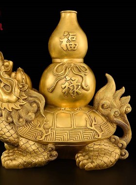 铜葫芦龙龟摆件 龟背葫x芦铜制葫芦龙龟客厅办公室大号