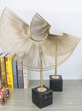 欧式创意金属底座扇子电镀五金工艺品金属客厅样板房别墅软装饰品