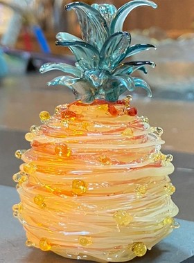 烧制玻璃c菠萝圣诞树拉丝琉璃桌面客厅卧室居家装饰摆件成品彩玻