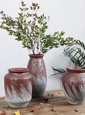 侘寂风手工艺术粉白陶瓷花瓶摆件复古中式客厅装饰陶罐水培插花器