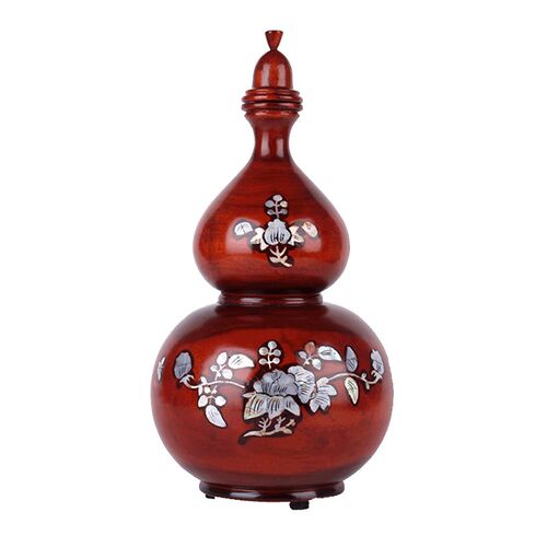 桃木葫芦摆件木雕葫芦镶嵌彩贝木雕彩色贝壳红色大号葫芦摆件 - 图2