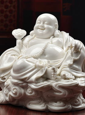 戴玉堂德化白瓷陶瓷瓷雕弥勒佛大肚佛佛像艺术装饰品摆件祥云笑佛