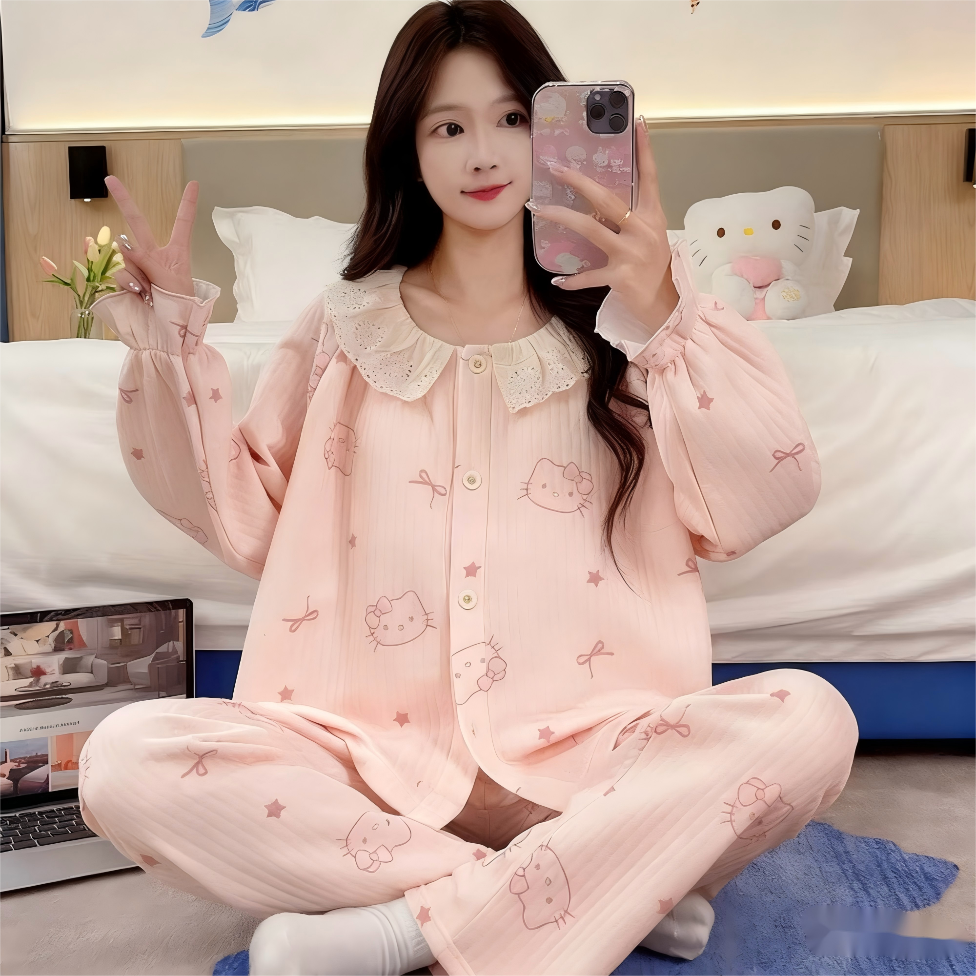 【猫猫甄选】 2025睡衣女秋冬加厚舒棉绒长袖长裤德绒家居服D4