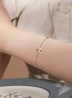 纯银玫瑰金四叶草手链女轻奢小众