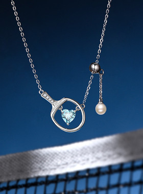 纯银淡水珍珠乒乓球拍吊坠项链