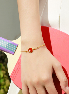 纯银淡水珍珠乒乓球拍红玛瑙手链