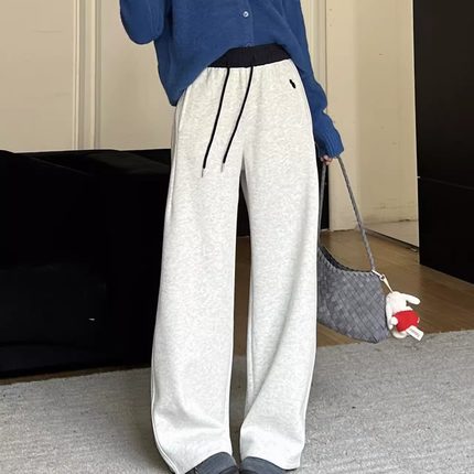 DW 美拉德弯刀裤冬季女宽松慵懒风垂感极简复古毛呢抽绳南瓜裤