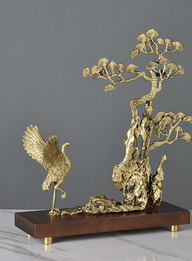 黄铜招财迎客松装饰家居饰品新客厅电视酒柜办公室书房原