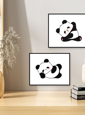 黑白熊猫个性极简电表箱装饰画遮挡配电箱电闸总关集线箱画
