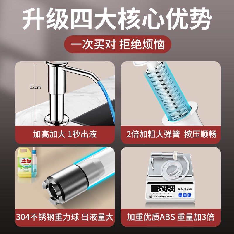 德国洗洁精水槽按压器厨房304不锈钢洗涤剂按压瓶泵头皂液延长器,淘宝优惠券,粉丝福利购,淘宝优惠卷