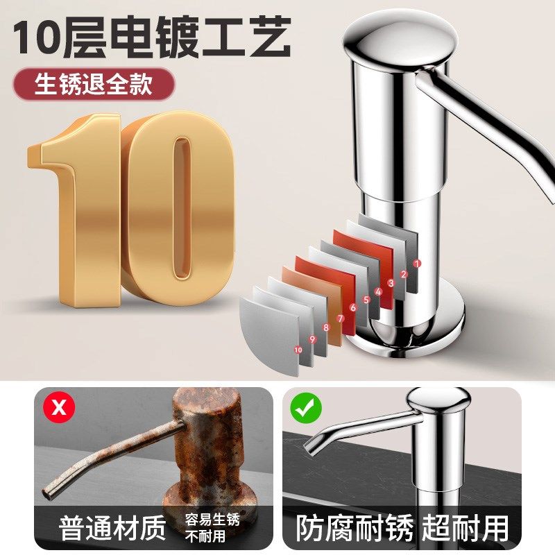 德国洗洁精水槽按压器厨房304不锈钢洗涤剂按压瓶泵头皂液延长器,淘宝优惠券,粉丝福利购,淘宝优惠卷