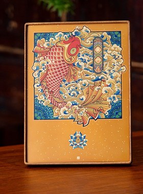 鱼跃龙门新锦鲤摆饰吉祥入户客厅相框摆台送礼礼盒装桌面