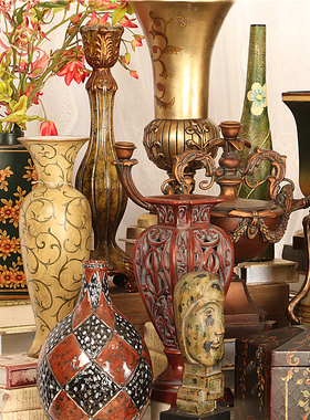 孤品集合欧式复古怀旧家居装饰彩绘陶瓷瓶客厅电视柜玄关