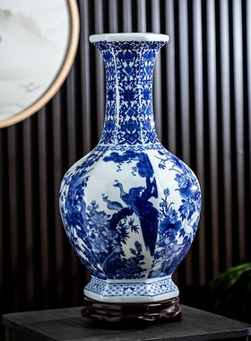 镇陶瓷花瓶客厅摆件大号仿古青花瓷瓶中式家居电视柜装饰花瓶