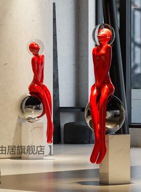 现代少女艺术雕塑落地设计师酒店大堂售楼处展厅创意坐姿雕像