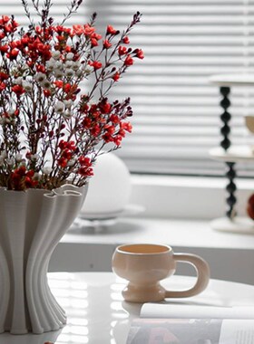 现代简约抽d象艺术白色陶瓷花瓶插花不规则花器装饰品摆件