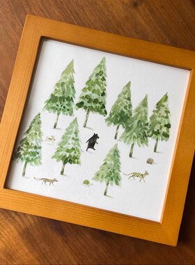 北欧小众艺术挂画餐厅现代小清新水彩画小尺寸正方形装饰画日式梨