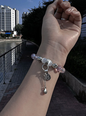 喜饰冰种薰衣草紫水晶白猫眼手链复古爱心吉祥大象吊坠闺蜜礼物