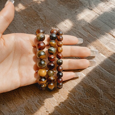 天然虎眼石彩色圆珠手链红虎眼石手链彩黄虎睛石楠木情侣手链