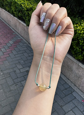 喜饰茶西瓜黄水晶单珠项链手工编织绳小众学生显白轻奢时尚锁骨链