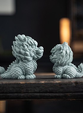 创意国潮风青砂石瑞兽神龙桌面客厅摆件创意家居鱼缸造景茶桌装饰