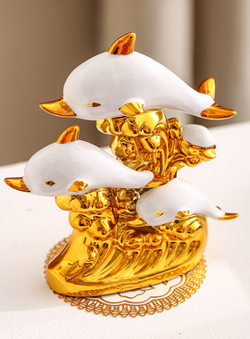 酒柜装饰品创意工艺品家居饰品桌面海豚小摆件陶瓷家里客厅电视柜