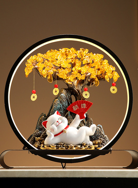 躺赚招财猫摆件创意高档发财树客厅办公室前台招财装饰品开业礼物