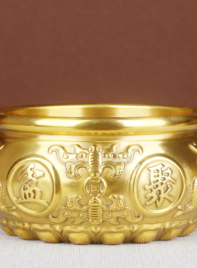 八福聚宝盆纯铜摆件家用客厅财店铺招装饰存钱罐黄铜工艺品制品