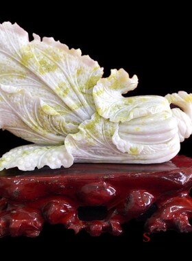 天然岫玉白菜摆件家居客厅办公室酒柜工艺品店铺新房乔迁礼品摆设