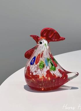 开运红公鸡琉璃摆件淄博手工制作高档工艺品家居客厅造景装饰礼物