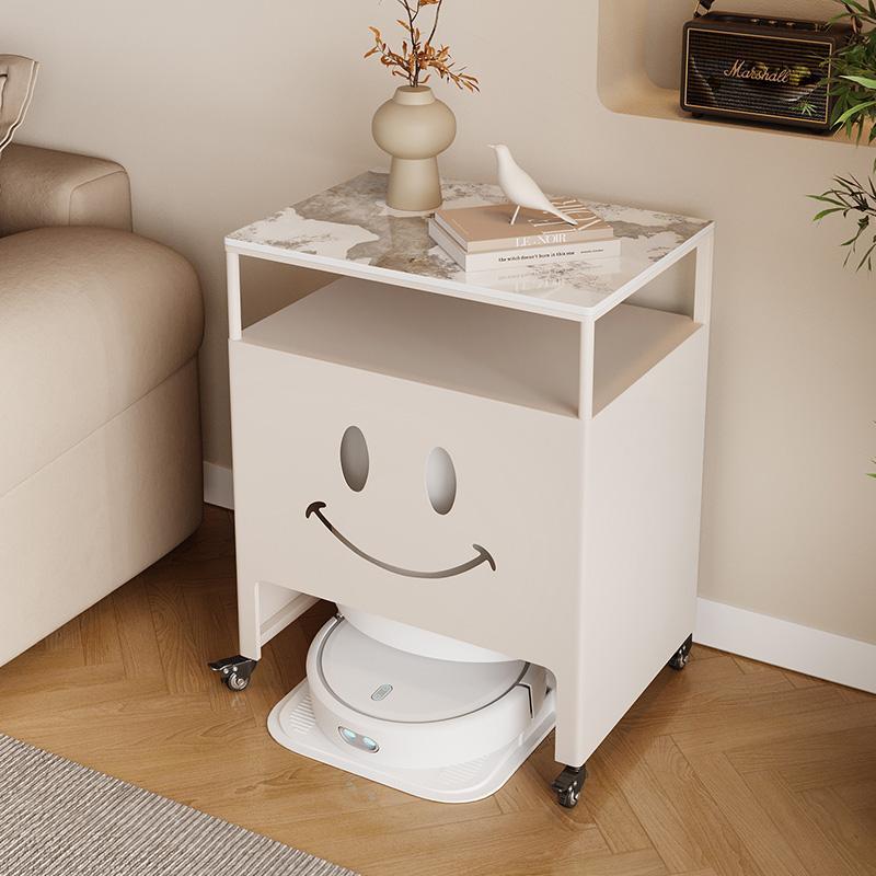 奶油风岩板扫地机器人上方置物架基站柜带轮子扫地机边几鱼缸柜子 - 图2