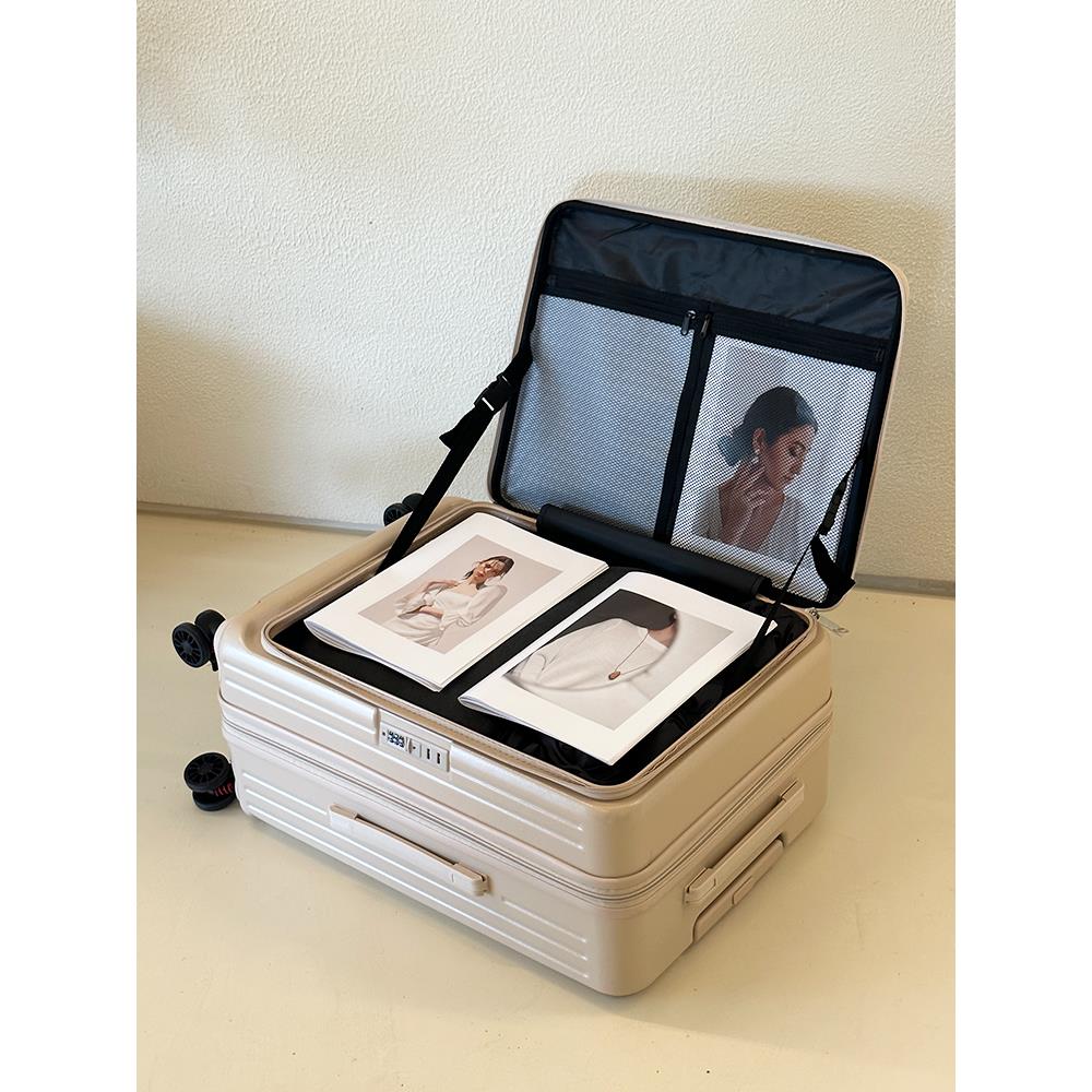 超大容量侧开口行李箱静音可扩展20寸登机箱翻盖拉杆箱女PC旅行箱 - 图1