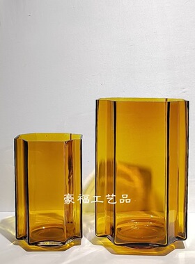 现代简约创意轻奢风玻璃花瓶摆件家居样板房餐厅茶几桌面插花饰品