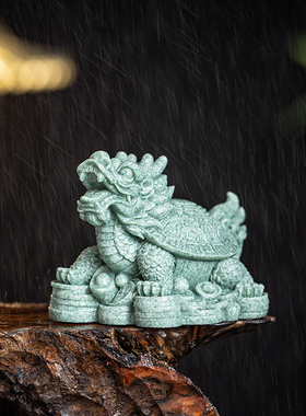 创意龙龟玄武青砂石乌龟茶宠摆件微景观盆景鱼缸造景工艺品装饰品