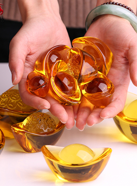 聚宝盆水晶摆件金元宝家居饰品客厅桌面装饰高端中式传统礼品