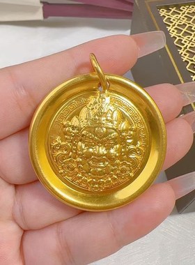 古法金包银黄财神吊坠项链女本命年锁骨链毛衣链男生日礼物送女友