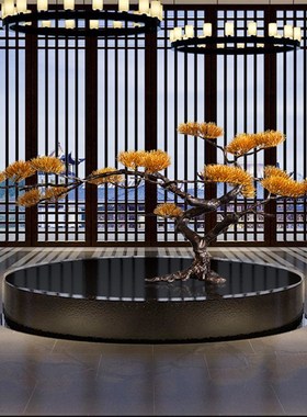 售楼处大型铁艺迎客松树酒店大厅玄关过道落地雕塑饰品